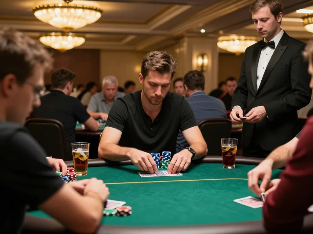 Player engaged in strategic gameplay at a poker table, assessing hand strength with the KI Detektor deutsch in mind.