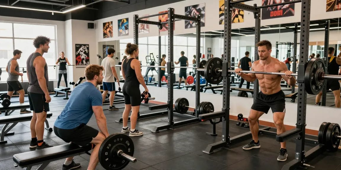 Utionon Steroids Shop – Krafttraining im modernen Fitnessstudio mit Bodybuilder und Trainingsgeräten.