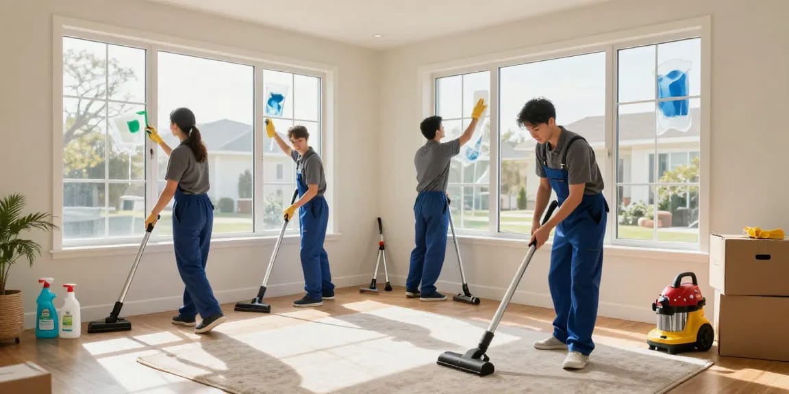 Cleaning team performing umzugsreinigungen bern in a bright home environment, showcasing attention to detail.