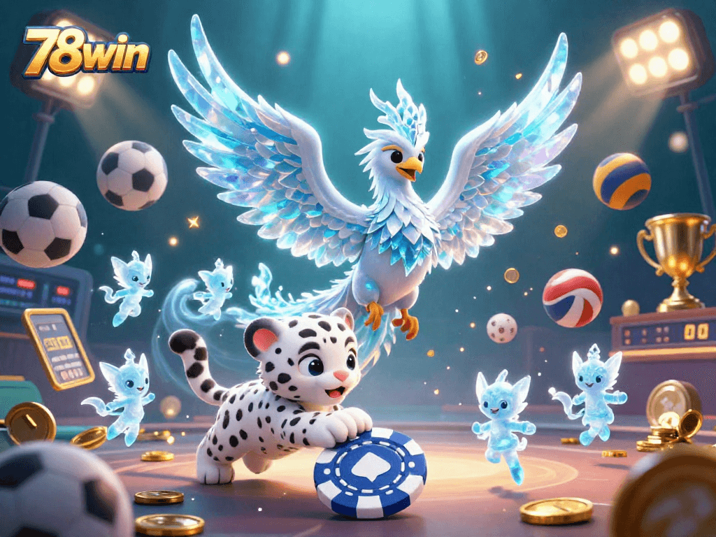 Win big at 78win with a lively scene of characters and sports elements celebrating success.