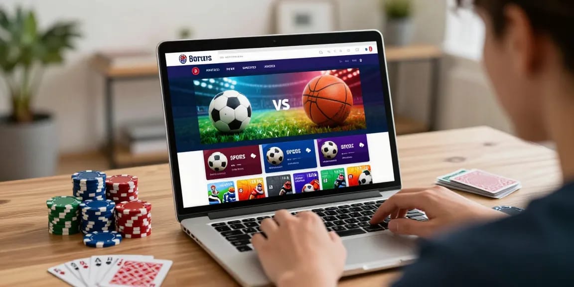 BetLabel: Benutzer engagiert beim Sportwetten mit lebendigen Grafiken in einem modernen Home-Office.