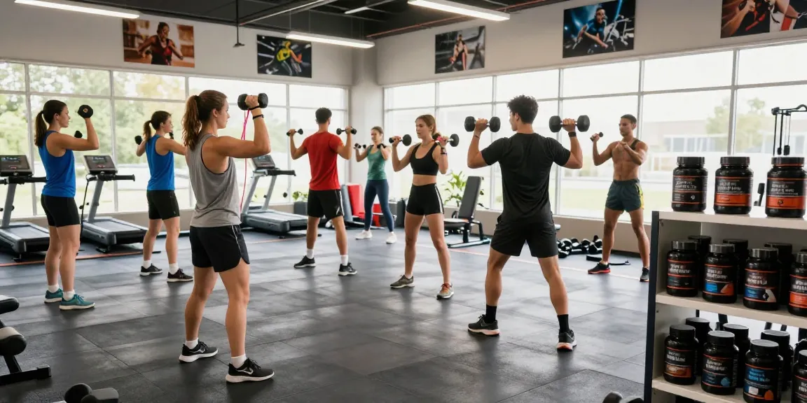 Professionelles Fitness-Training mit Global Pharma Steroids im Hintergrund, Athleten in Aktion im modernen Gym.