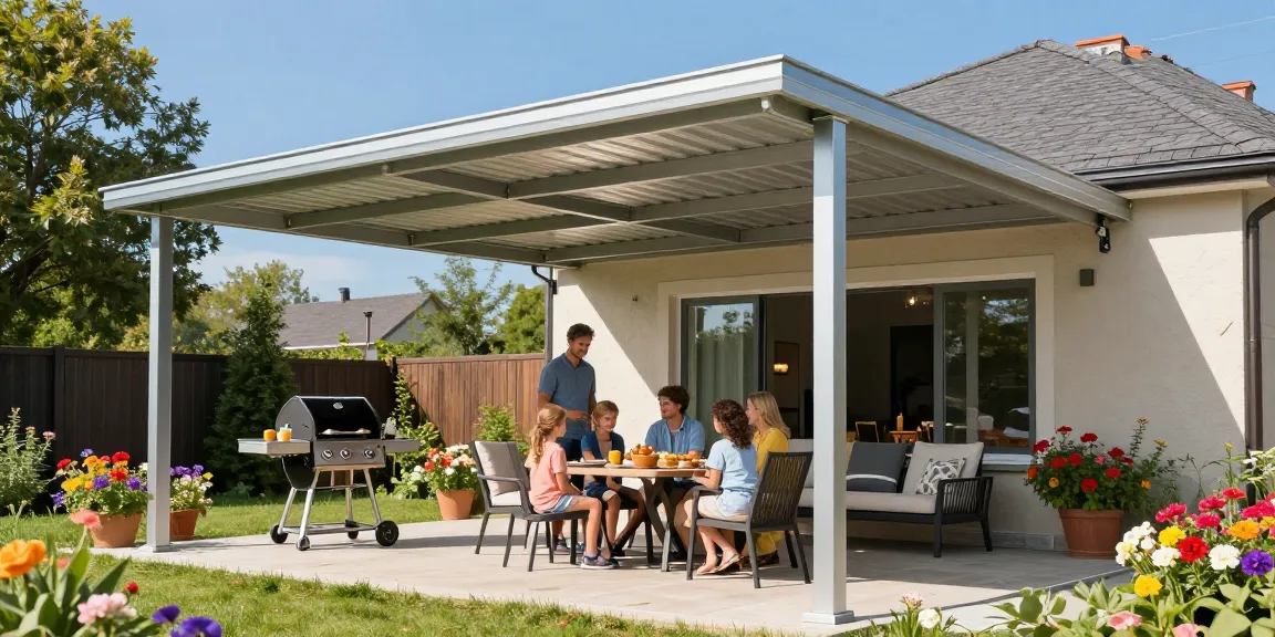 Moderne Terrassenüberdachungen aus Aluminium für entspannte Outdoor-Aktivitäten.