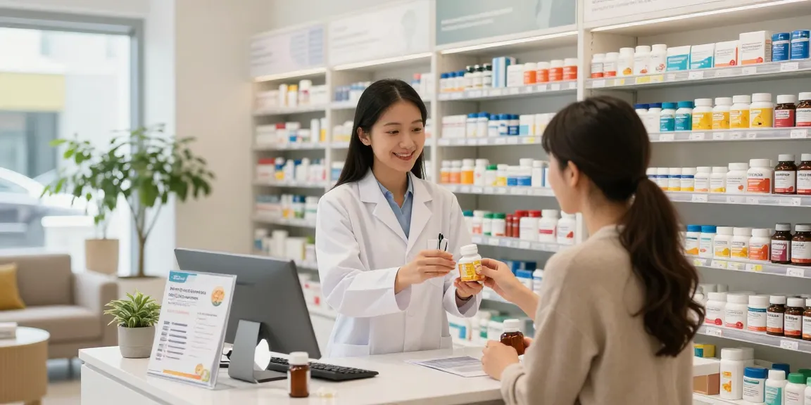 Beratung im Selliza Pharma Shop zur Auswahl von Gesundheitsprodukten und Nahrungsergänzungsmitteln.