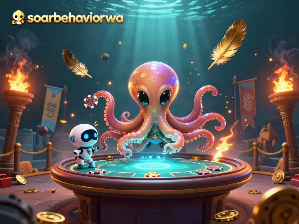 Experience thrilling gameplay with soarbehaviorwa at a holographic poker table amidst alien elements.