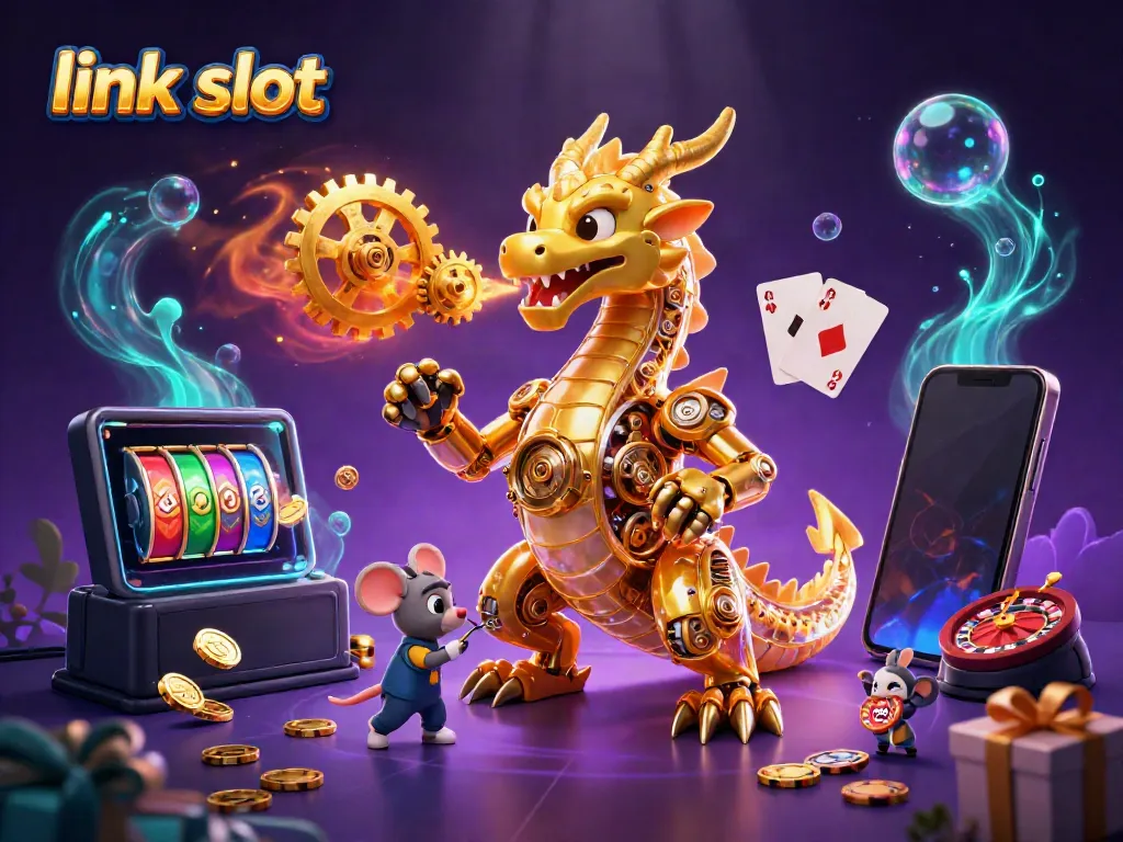 Experience thrilling gameplay with a golden dragon and slot game elements in this vibrant casino-themed image.