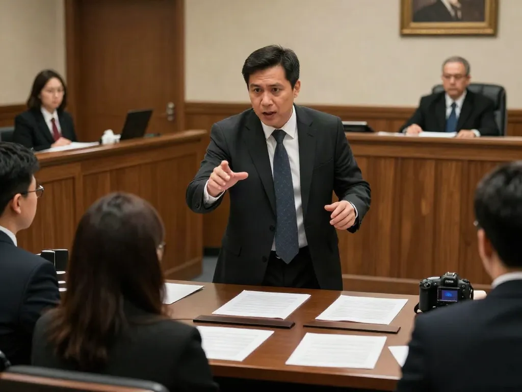DUI lawyer Cherokee County GA passionately defending a client in a courtroom.