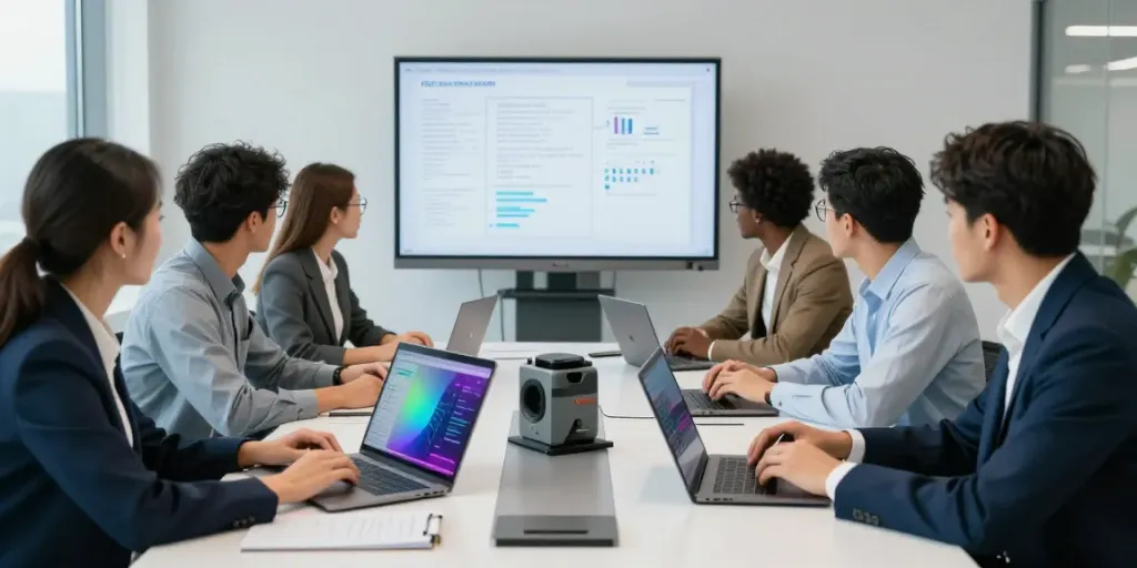 IT-Sicherheitsberatung Frankfurt: IT-Experten beraten sich über Sicherheitsstrategien in modernem Büroraum