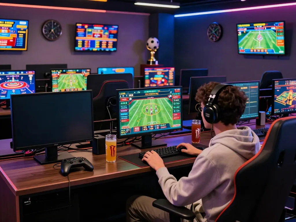 Player engaged in an exciting SV88 online betting scene with colorful graphics and gaming equipment